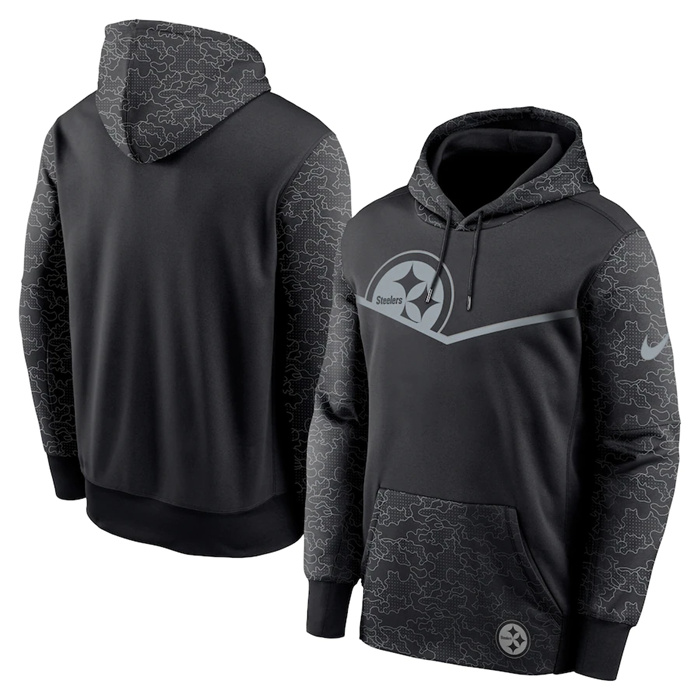 Men's Pittsburgh Steelers Black Reflective Therma Hoodie Men's Pittsburgh Steelers Black Reflective Therma Hoodie