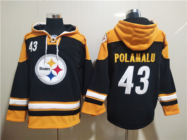 Men's Pittsburgh Steelers #43 Troy Polamalu Black Ageless Must-Have Lace-Up Pullover Hoodie Men's Pittsburgh Steelers #43 Troy Polamalu Black Ageless Must-Have Lace-Up Pullover Hoodie