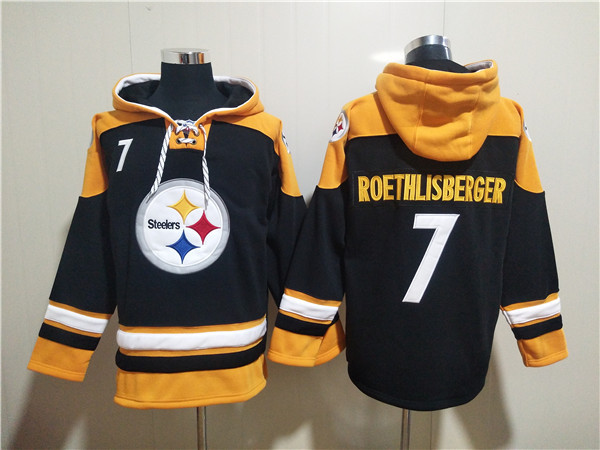 Men's Pittsburgh Steelers #7 Ben Roethlisberger Black Ageless Must-Have Lace-Up Pullover Hoodie Men's Pittsburgh Steelers #7 Ben Roethlisberger Black Ageless Must-Have Lace-Up Pullover Hoodie