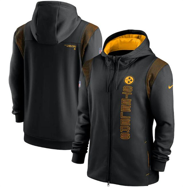 Men's Pittsburgh Steelers 2021 Black Sideline Team Performance Full-Zip Hoodie Men's Pittsburgh Steelers 2021 Black Sideline Team Performance Full-Zip Hoodie