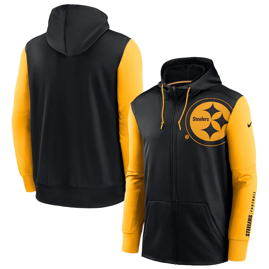 Pittsburgh Steelers Black Gold Fan Gear Mascot Performance Full-Zip Hoodie Pittsburgh Steelers Black Gold Fan Gear Mascot Performance Full-Zip Hoodie