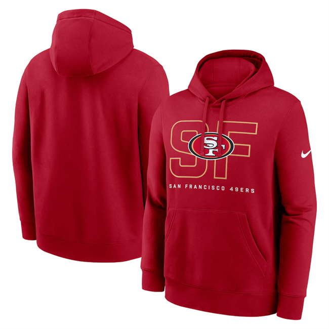 Men's San Francisco 49ers Scarlet Busted Play Club Fleece Pullover Hoodie Men's San Francisco 49ers Scarlet Busted Play Club Fleece Pullover Hoodie
