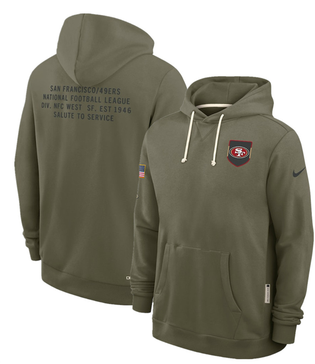 Men's San Francisco 49ers Olive 2025 Salute to Service Pullover Hoodie Men's San Francisco 49ers Olive 2025 Salute to Service Pullover Hoodie