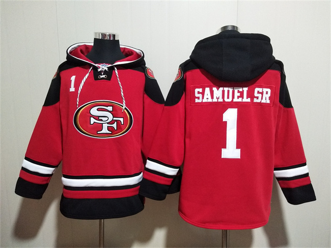 Men's San Francisco 49ers #1 Deebo Samuel Sr Red Black Ageless Must-Have Lace-Up Pullover Hoodie Men's San Francisco 49ers #1 Deebo Samuel Sr Red Black Ageless Must-Have Lace-Up Pullover Hoodie