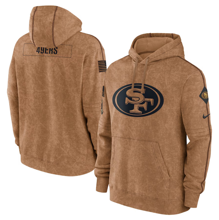 Men's San Francisco 49ers 2023 Brown Salute To Service Pullover Hoodie Men's San Francisco 49ers 2023 Brown Salute To Service Pullover Hoodie