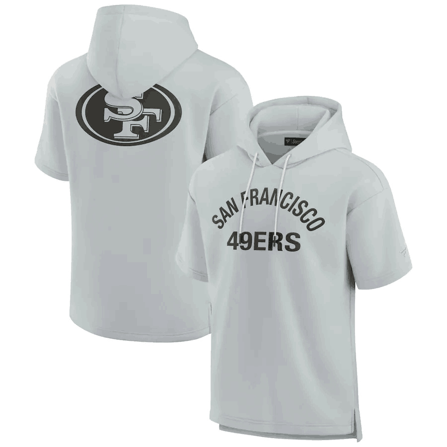 Men's San Francisco 49ers Gray Super Soft Fleece Short Sleeve Hoodie Men's San Francisco 49ers Gray Super Soft Fleece Short Sleeve Hoodie