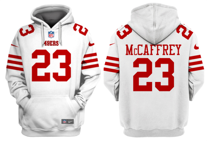 Men's San Francisco 49ers #23 Christian McCaffrey White Alternate Pullover Hoodie Men's San Francisco 49ers #23 Christian McCaffrey White Alternate Pullover Hoodie