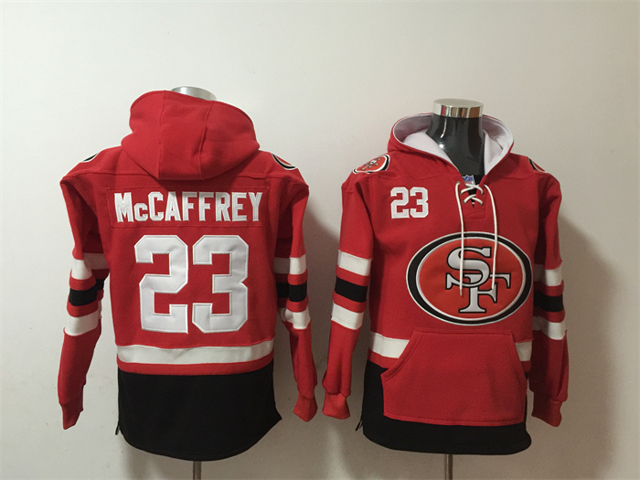Men's San Francisco 49ers #23 Christian McCaffrey Red Black Ageless Must-Have Lace-Up Pullover Hoodie Men's San Francisco 49ers #23 Christian McCaffrey Red Black Ageless Must-Have Lace-Up Pullover Hoodie