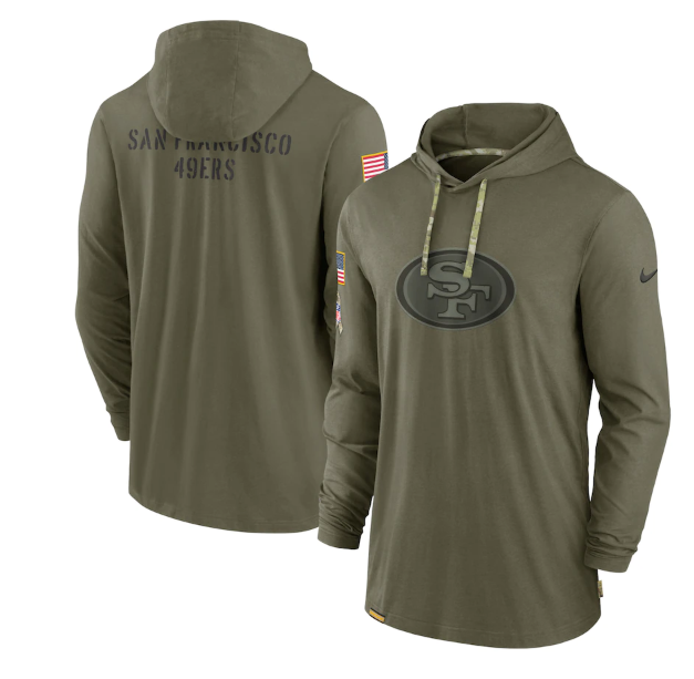 Men's San Francisco 49ers 2022 Olive Salute To Service Tonal Pullover Hoodie Men's San Francisco 49ers 2022 Olive Salute To Service Tonal Pullover Hoodie