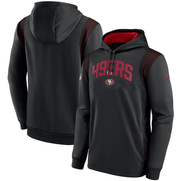 Men's San Francisco 49ers Black Sideline Stack Performance Pullover Hoodie 002 Men's San Francisco 49ers Black Sideline Stack Performance Pullover Hoodie 002