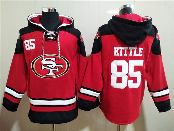 Men's San Francisco 49ers #85 George Kittle Red All Stitched Sweatshirt Hoodie Men's San Francisco 49ers #85 George Kittle Red All Stitched Sweatshirt Hoodie