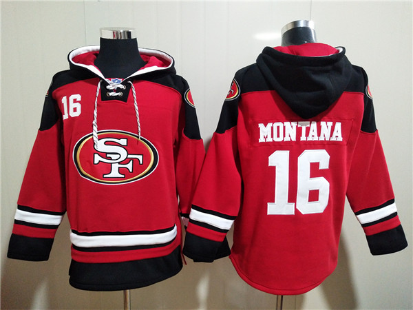 Men's San Francisco 49ers #16 Joe Montana Red All Stitched Sweatshirt Hoodie Men's San Francisco 49ers #16 Joe Montana Red All Stitched Sweatshirt Hoodie