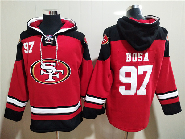 Men's San Francisco 49ers #97 Nick Bosa Red All Stitched Sweatshirt Hoodie Men's San Francisco 49ers #97 Nick Bosa Red All Stitched Sweatshirt Hoodie