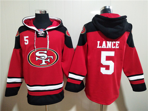 Men's San Francisco 49ers #5 Trey Lance Red All Stitched Sweatshirt Hoodie Men's San Francisco 49ers #5 Trey Lance Red All Stitched Sweatshirt Hoodie