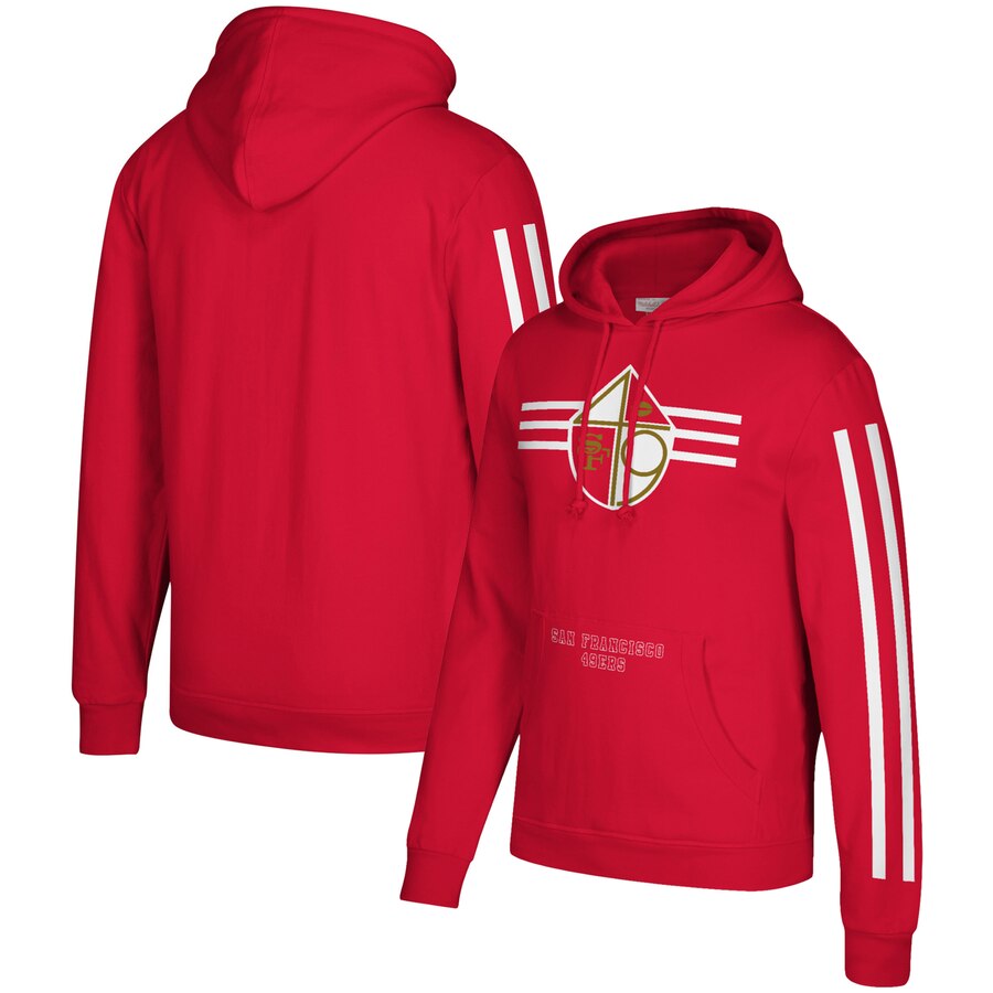 San Francisco 49ers Mitchell & Ness Three Stripe Pullover Hoodie Scarlet San Francisco 49ers Mitchell & Ness Three Stripe Pullover Hoodie Scarlet