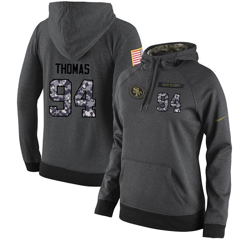 NFL Women's Nike San Francisco 49ers #94 Solomon Thomas Stitched Black Anthracite Salute to Service Player Performance Hoodie NFL Women's Nike San Francisco 49ers #94 Solomon Thomas Stitched Black Anthracite Salute to Service Player Performance Hoodie
