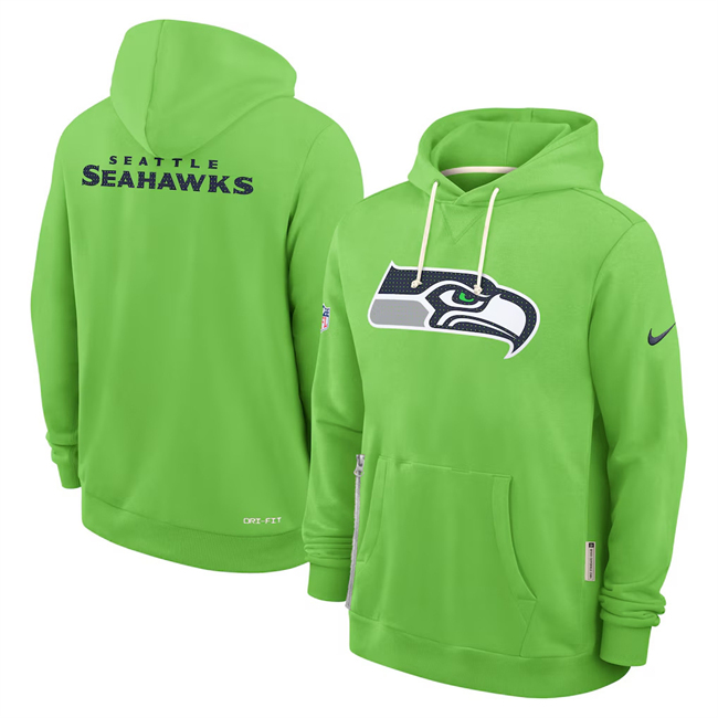 Men's Seattle Seahawks Neon Green Sideline Standard Issue Initial Home Dri-FIT Pullover Hoodie Men's Seattle Seahawks Neon Green Sideline Standard Issue Initial Home Dri-FIT Pullover Hoodie