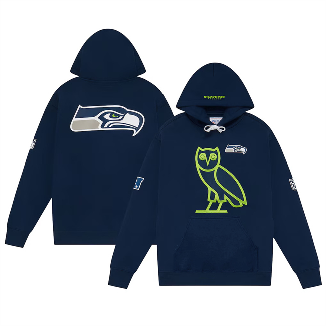 Men's Seattle Seahawks Navy OVO Scarlet Icon Team Pullover Hoodie Men's Seattle Seahawks Navy OVO Scarlet Icon Team Pullover Hoodie