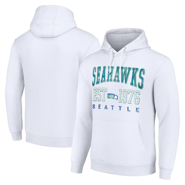 Men's Seattle Seahawks White Throwback Logo Pullover Hoodie Men's Seattle Seahawks White Throwback Logo Pullover Hoodie