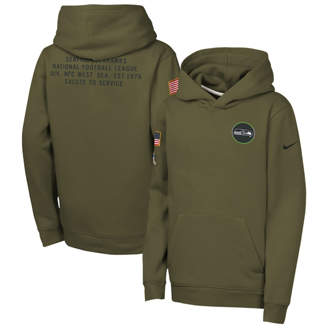 Youth Seattle Seahawks Olive 2025 Salute to Service Club Fleece Hoodie Youth Seattle Seahawks Olive 2025 Salute to Service Club Fleece Hoodie