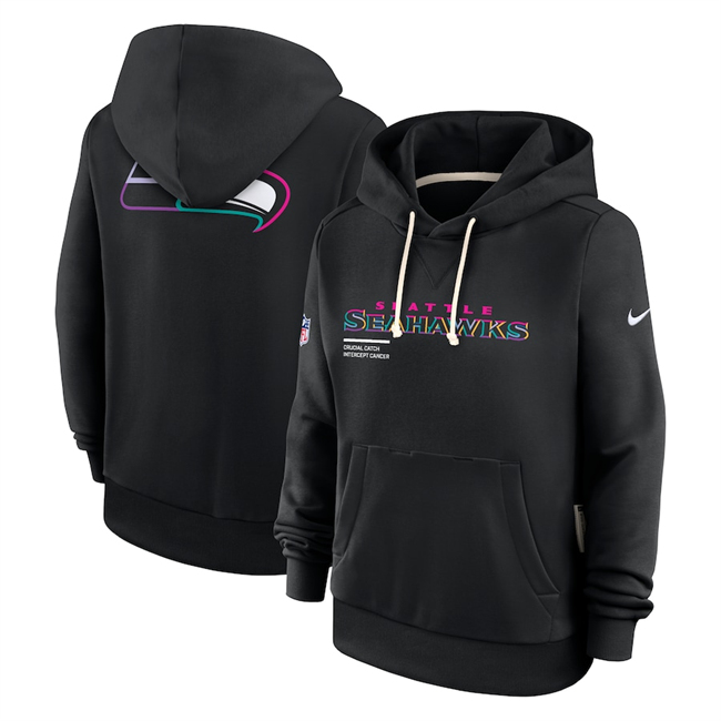 Women's Seattle Seahawks Black 2025 Crucial Catch Club Pullover Hoodie(Run Small) Women's Seattle Seahawks Black 2025 Crucial Catch Club Pullover Hoodie(Run Small)
