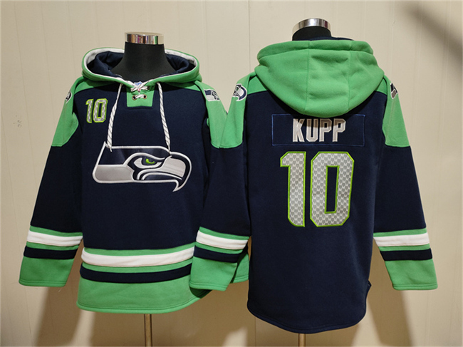 Men's Seattle Seahawks #10 Cooper Kupp Navy Green Ageless Must-Have Lace-Up Pullover Hoodie Men's Seattle Seahawks #10 Cooper Kupp Navy Green Ageless Must-Have Lace-Up Pullover Hoodie