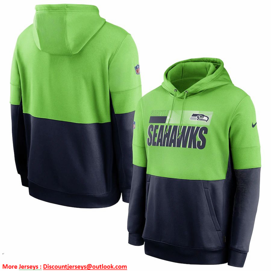Seattle Seahawks Nike Sideline Impact Lockup Performance Pullover Hoodie Neon Green College Navy