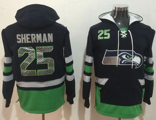Nike Seahawks #25 Richard Sherman Navy Blue Green Name & Number Pullover NFL Hoodie Nike Seahawks #25 Richard Sherman Navy Blue Green Name & Number Pullover NFL Hoodie