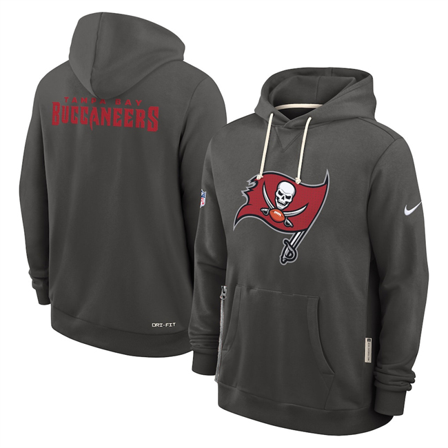 Men's Tampa Bay Buccaneers Pewter Sideline Standard Issue Initial Home Dri-FIT Pullover Hoodie Men's Tampa Bay Buccaneers Pewter Sideline Standard Issue Initial Home Dri-FIT Pullover Hoodie