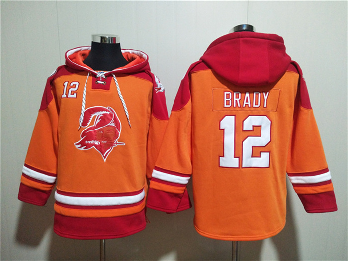 Men's Tampa Bay Buccaneers #12 Tom Brady Orange Red Ageless Must-Have Lace-Up Pullover Hoodie Men's Tampa Bay Buccaneers #12 Tom Brady Orange Red Ageless Must-Have Lace-Up Pullover Hoodie