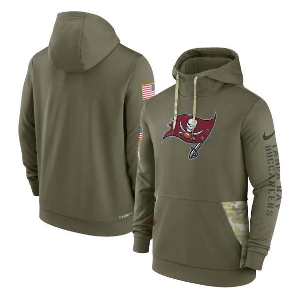 Men's Tampa Bay Buccaneers 2022 Olive Salute To Service Therma Performance Pullover Hoodie Men's Tampa Bay Buccaneers 2022 Olive Salute To Service Therma Performance Pullover Hoodie