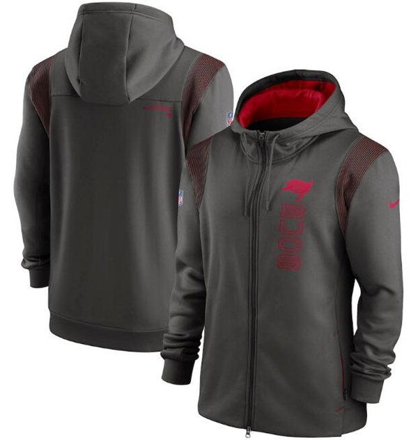Men's Tampa Bay Buccaneers 2021 Pewter Sideline Team Performance Full-Zip Hoodie Men's Tampa Bay Buccaneers 2021 Pewter Sideline Team Performance Full-Zip Hoodie