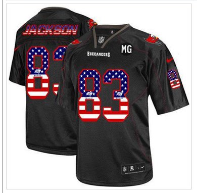 NEW Buccaneers #83 Vincent Jackson Black With MG Patch Stitched NFL Elite USA Flag Fashion Jersey