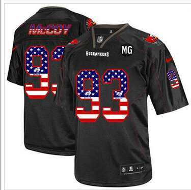 NEW Buccaneers #93 Gerald McCoy Black With MG Patch Stitched NFL Elite USA Flag Fashion Jersey