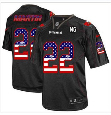 NEW Buccaneers #22 Doug Martin Black With MG Patch Stitched NFL Elite USA Flag Fashion Jersey