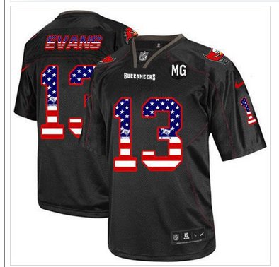 NEW Buccaneers #13 Mike Evans Black With MG Patch Stitched NFL Elite USA Flag Fashion Jersey NEW Buccaneers #13 Mike Evans Black With MG Patch Stitched NFL Elite USA Flag Fashion Jersey