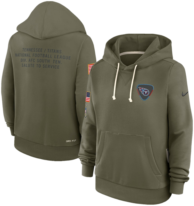 Women's Tennessee Titans Olive 2025 Salute to Service Sideline Standard Issue Dri-FIT Hoodie(Run Small) Women's Tennessee Titans Olive 2025 Salute to Service Sideline Standard Issue Dri-FIT Hoodie(Run Small)