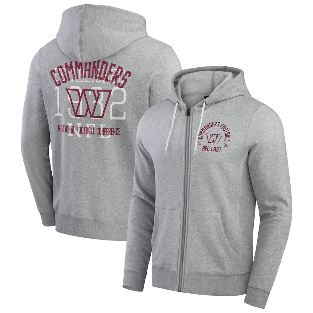 Men's Washington Commanders Heather Gray Vintage Stripe Full-Zip Hoodie Men's Washington Commanders Heather Gray Vintage Stripe Full-Zip Hoodie
