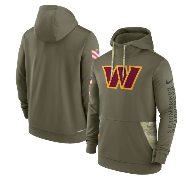 Men's Washington Commanders 2022 Olive Salute To Service Therma Performance Pullover Hoodie Men's Washington Commanders 2022 Olive Salute To Service Therma Performance Pullover Hoodie