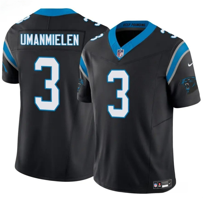 Men's Carolina Panthers #3 Princely Umanmielen Black 2025 F.U.S.E. Vapor Limited Stitched Football Jersey Men's Carolina Panthers #3 Princely Umanmielen Black 2025 F.U.S.E. Vapor Limited Stitched Football Jersey