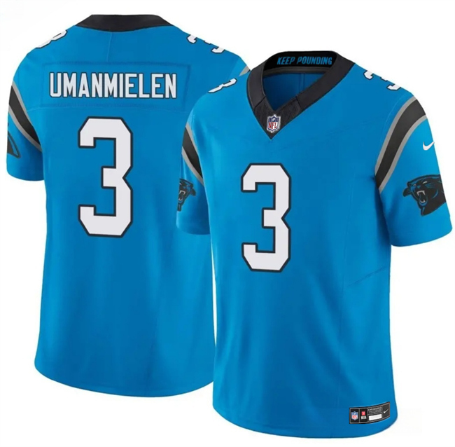Men's Carolina Panthers #3 Princely Umanmielen Blue 2025 F.U.S.E. Vapor Limited Stitched Football Jersey Men's Carolina Panthers #3 Princely Umanmielen Blue 2025 F.U.S.E. Vapor Limited Stitched Football Jersey