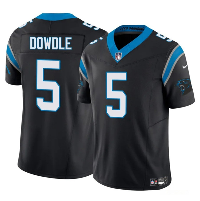 Men's Carolina Panthers #5 Rico Dowdle Black 2025 F.U.S.E. Vapor Limited Stitched Football Jersey Men's Carolina Panthers #5 Rico Dowdle Black 2025 F.U.S.E. Vapor Limited Stitched Football Jersey