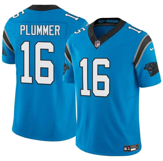 Men's Carolina Panthers #16 Jack Plummer Blue 2024 F.U.S.E. Vapor Limited Stitched Football Jersey Men's Carolina Panthers #16 Jack Plummer Blue 2024 F.U.S.E. Vapor Limited Stitched Football Jersey