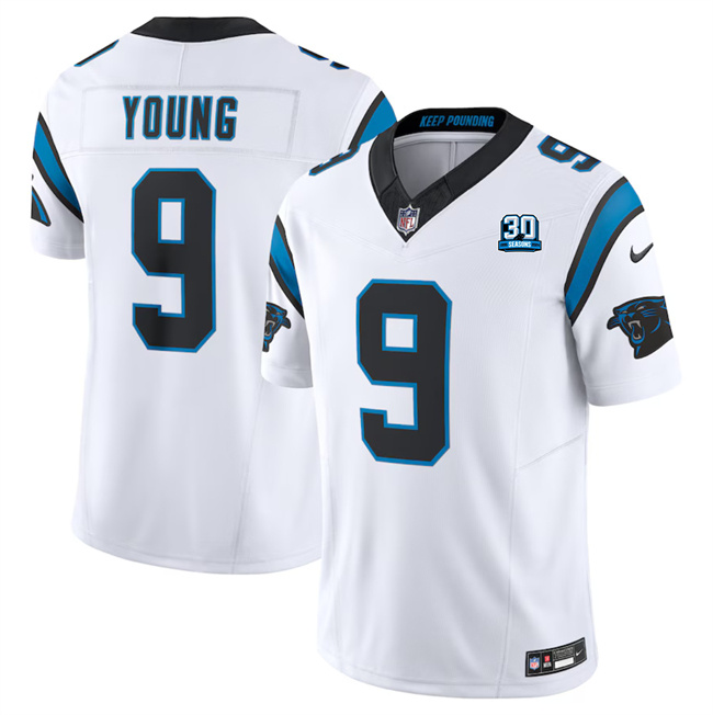 Men's Carolina Panthers #9 Bryce Young White 2024 30th Anniversary Patch F.U.S.E. Vapor Limited Stitched Football Jersey Men's Carolina Panthers #9 Bryce Young White 2024 30th Anniversary Patch F.U.S.E. Vapor Limited Stitched Football Jersey