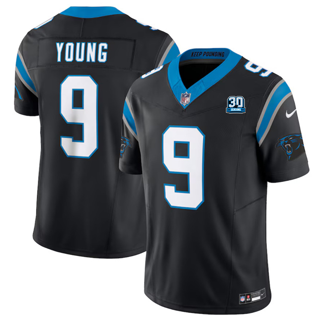 Men's Carolina Panthers #9 Bryce Young Black 2024 30th Anniversary Patch F.U.S.E. Vapor Limited Stitched Football Jersey Men's Carolina Panthers #9 Bryce Young Black 2024 30th Anniversary Patch F.U.S.E. Vapor Limited Stitched Football Jersey