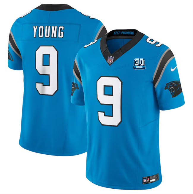 Men's Carolina Panthers #9 Bryce Young Blue 2024 30th Anniversary Patch F.U.S.E. Vapor Limited Stitched Football Jersey Men's Carolina Panthers #9 Bryce Young Blue 2024 30th Anniversary Patch F.U.S.E. Vapor Limited Stitched Football Jersey
