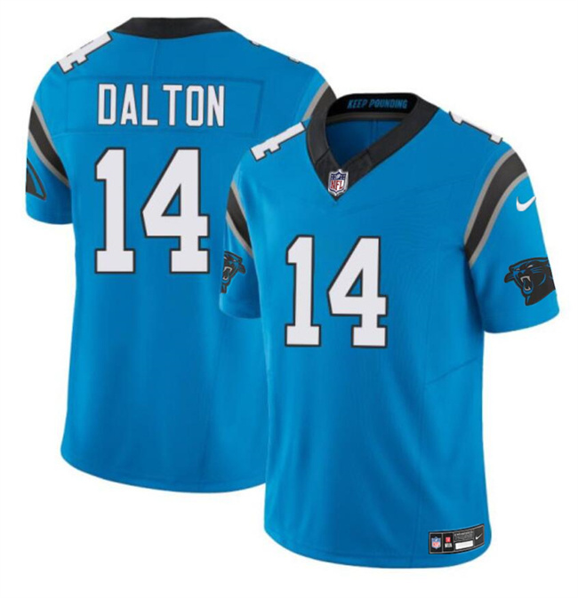 Men's Carolina Panthers #14 Andy Dalton Blue 2024 F.U.S.E. Vapor Limited Stitched Football Jersey Men's Carolina Panthers #14 Andy Dalton Blue 2024 F.U.S.E. Vapor Limited Stitched Football Jersey