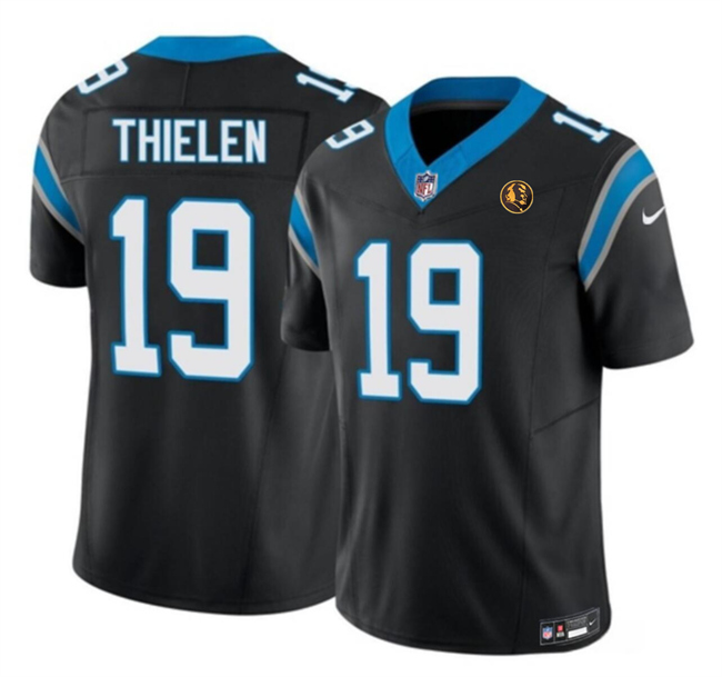 Men's Carolina Panthers #19 Adam Thielen Black 2023 F.U.S.E. With John Madden Patch Vapor Limited Stitched Football Jersey Men's Carolina Panthers #19 Adam Thielen Black 2023 F.U.S.E. With John Madden Patch Vapor Limited Stitched Football Jersey