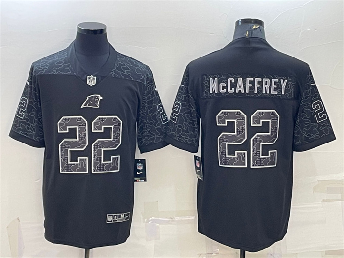 Men's Carolina Panthers #22 Christian McCaffrey Black Reflective Limited Stitched Men's Carolina Panthers #22 Christian McCaffrey Black Reflective Limited Stitched