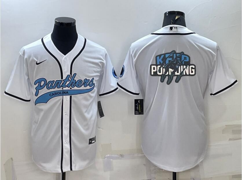 Men's Carolina Panthers White Team Big Logo With Patch Cool Base Stitched Baseball Jersey Men's Carolina Panthers White Team Big Logo With Patch Cool Base Stitched Baseball Jersey